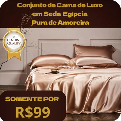 KIT 4 PEÇAS | CAMA DE LUXO EM SEDA EGÍPCIA PURA DE AMOREIRA