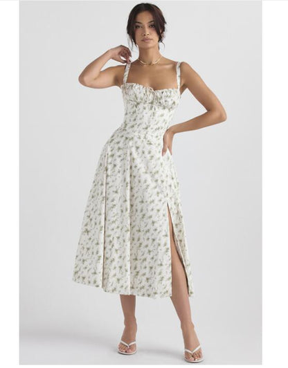 Vestido modelador cintura bustiê floral